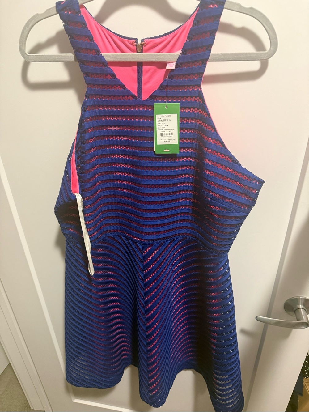 Women’s Blue and Pink Striped Fit-and-Flare Dress
